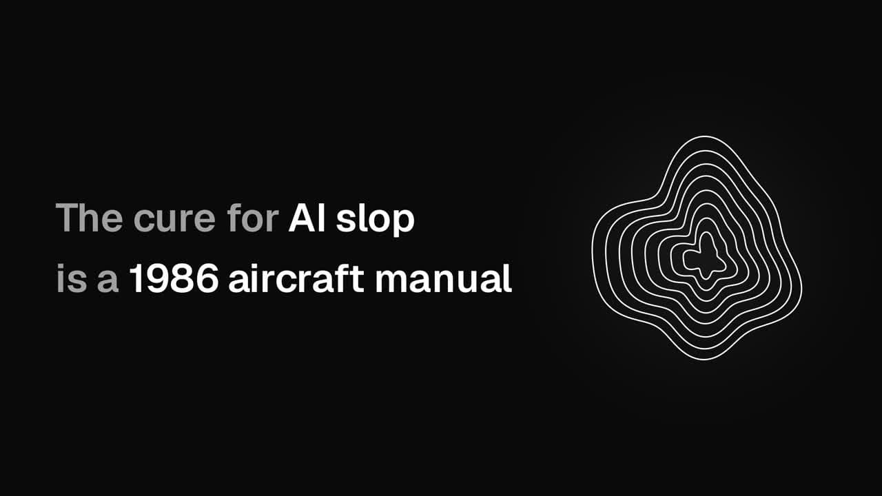 Episode title card: the cure for AI slop is a 1986 aircraft manual